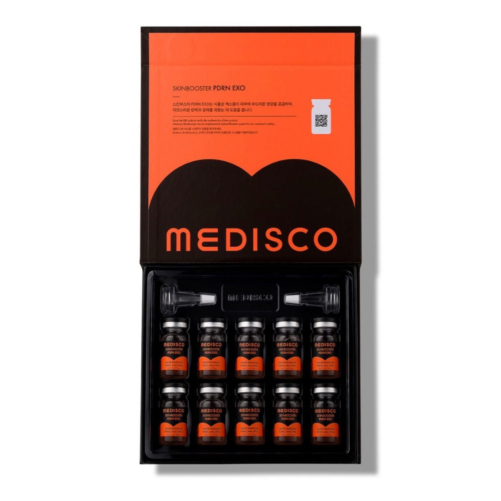 Medisco Skinbooster PDRN EXO opened packaging, showcasing the vials and applicators