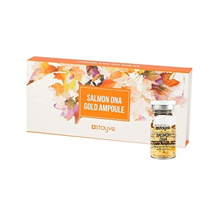 Stayve Salmon DNA Gold Ampoule packaging with ampoule vial  on a white background