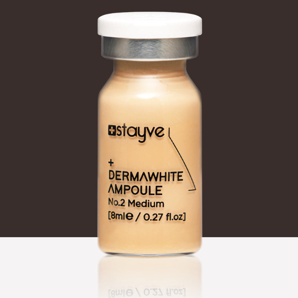 Close up to Stayve Dermawhite Ampoule no 2 medium bottle on a dark background