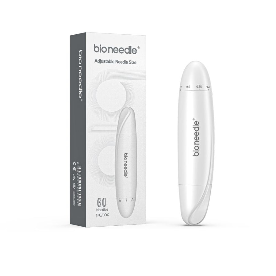Bio Needle 60-Pin Scalp Derma Stamp with product box and adjustable needle size packaging