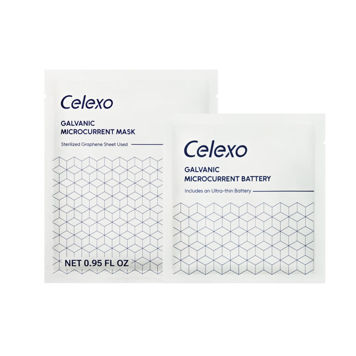 elexo Galvanic Microcurrent Mask Sheet and disposable ultra-thin battery pack featuring sterilised graphene sheet technology