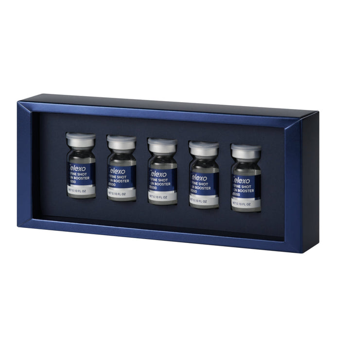 5 Celexo Refine Shot Skin Booster 30000 vials i the blue packaging box on display