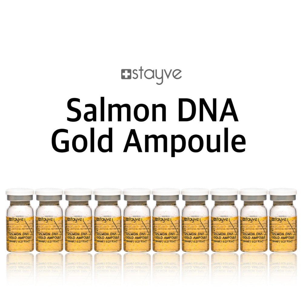 Stayve Salmon DNA Gold Ampoule displaying 10 x 8ml PDRN ampoules