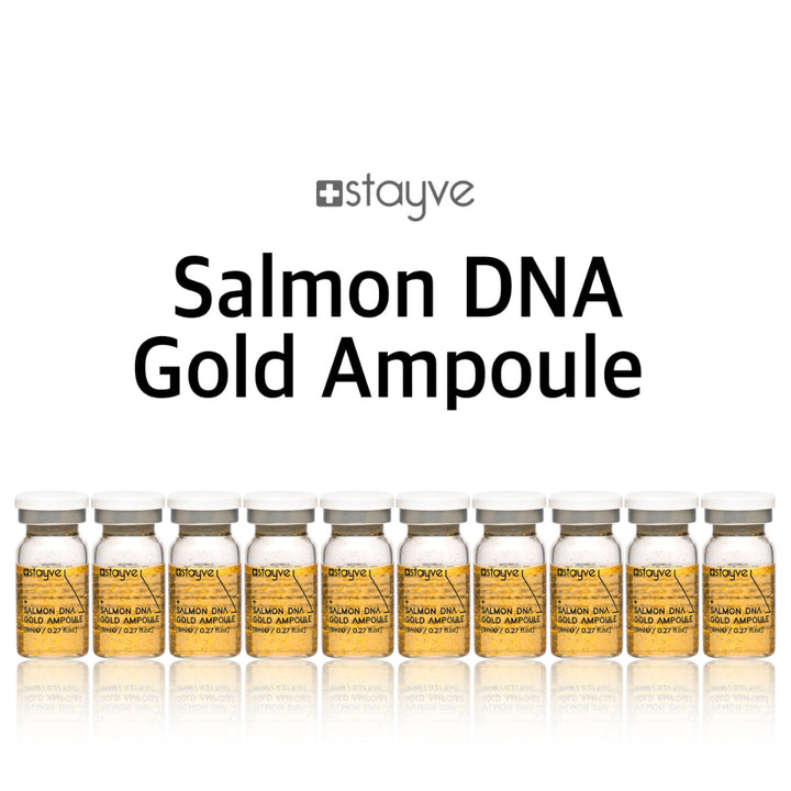 Stayve Salmon DNA Gold Ampoule displaying 10 x 8ml PDRN ampoules
