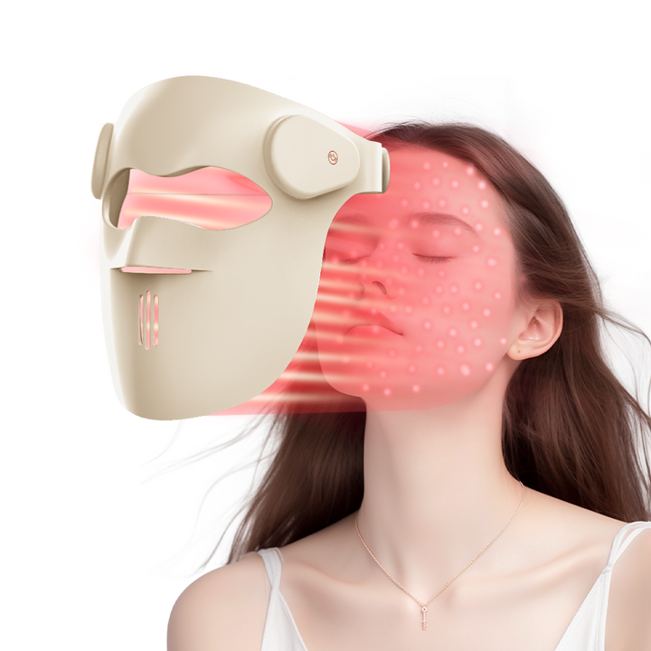 Woman receiving red light therapy from the GOOMi 3D Silicone LED Light Therapy Mask