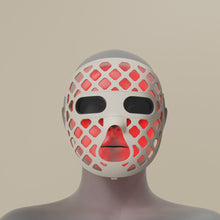 Load image into Gallery viewer, Featuring a red silicone LED light therapy mask, representing the Peachaboo Glo Aurora&#39;s advanced technology.