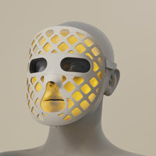 Load image into Gallery viewer, Featuring a Yellow silicone LED light therapy mask, representing the Peachaboo Glo Aurora&#39;s advanced technology.