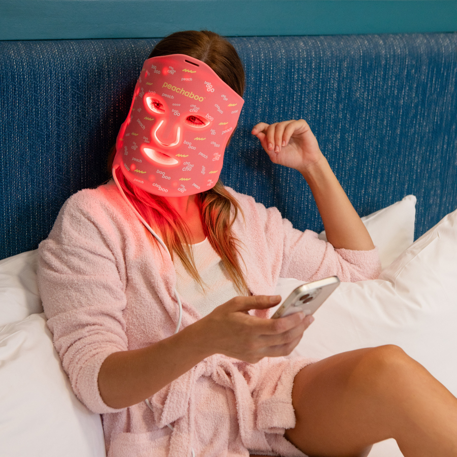 Peachaboo Pro Glo Silicone LED Light Therapy Mask on Model