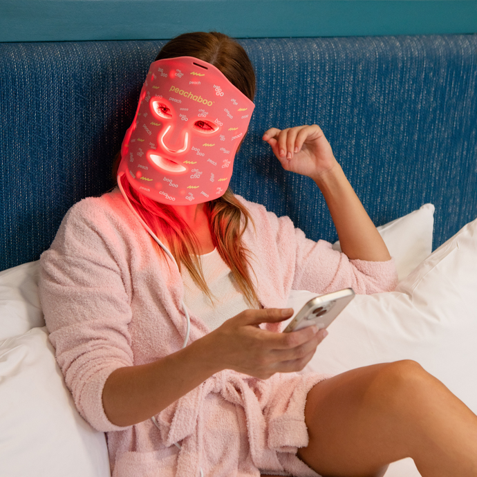 Peachaboo Pro Glo Silicone LED Light Therapy Mask on Model