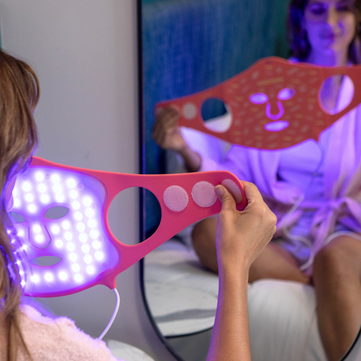 Peachaboo Pro Glo Silicone LED Light Therapy Mask on Model