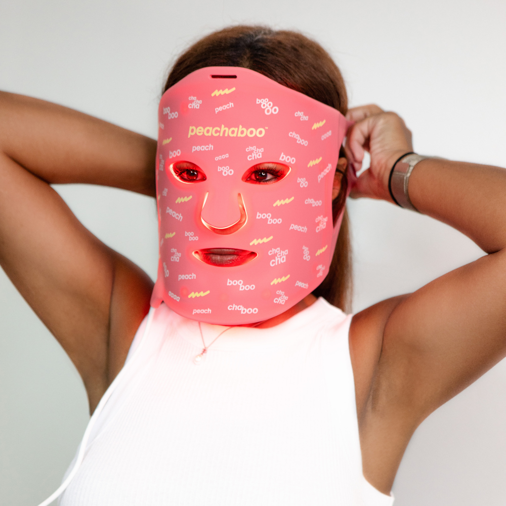 Peachaboo Pro Glo Silicone LED Light Therapy Mask on Model