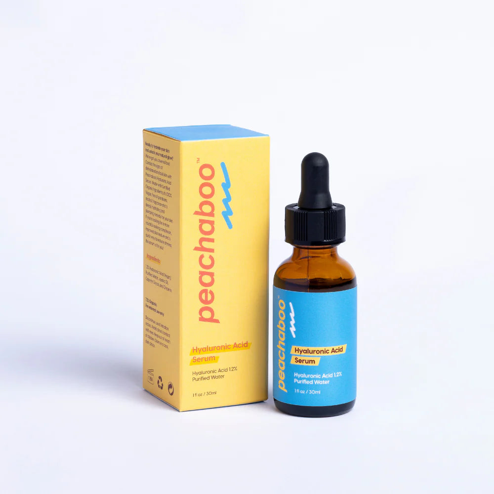 Peachaboo serum bottle and packaging on a white background