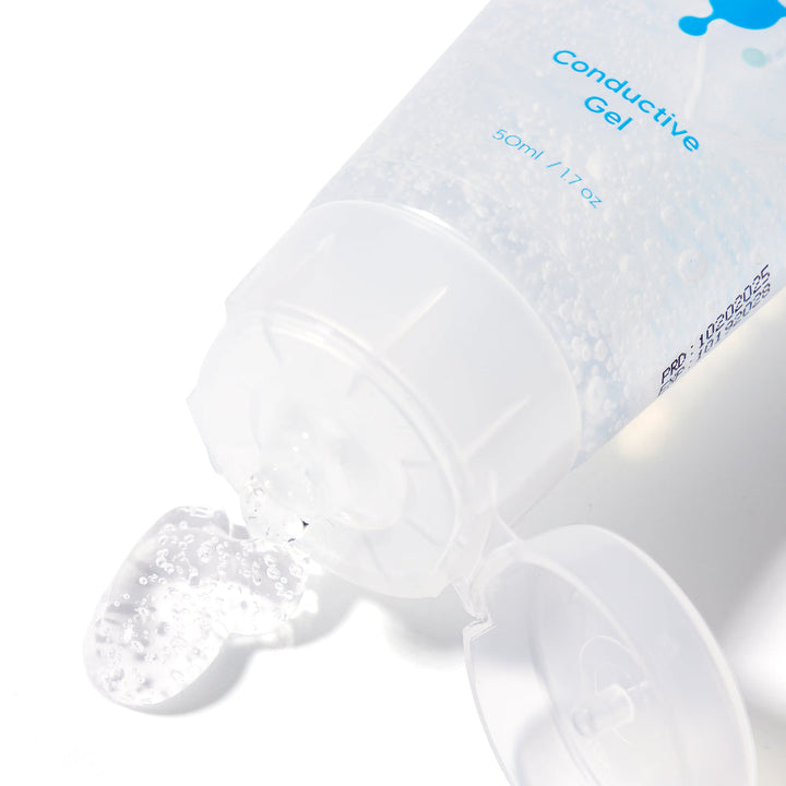 Peachaboo Conductive Gel – clear gel texture shown with open cap, ready for application.