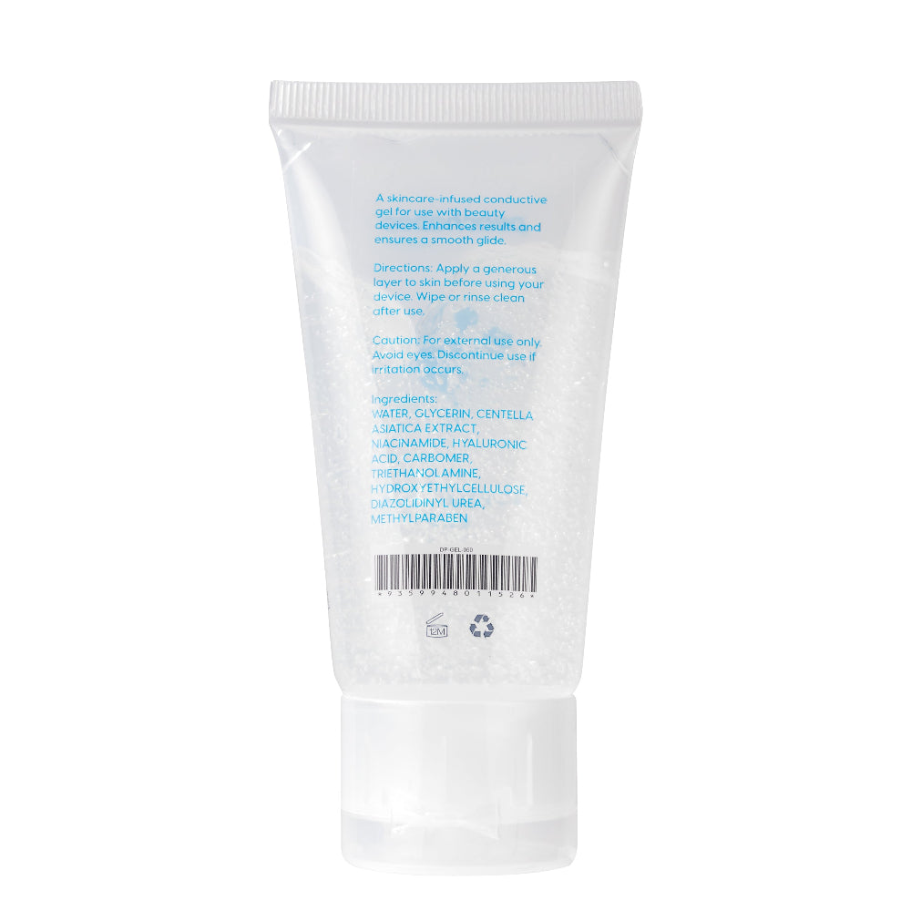 Back view of Peachaboo Conductive Gel showing ingredients and usage directions on 50ml tube.