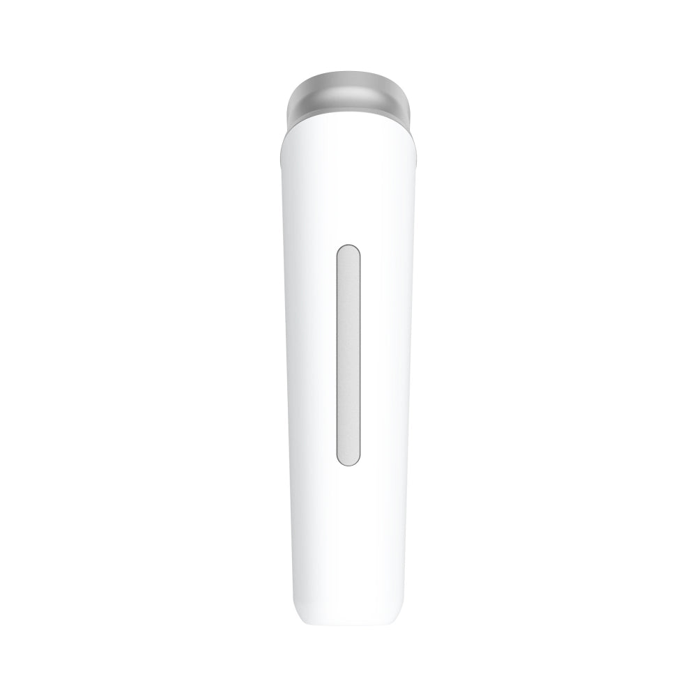 Rear view of the white 5-in-1 Smart RF & EMS Facial Lifting Device with silver treatment head.