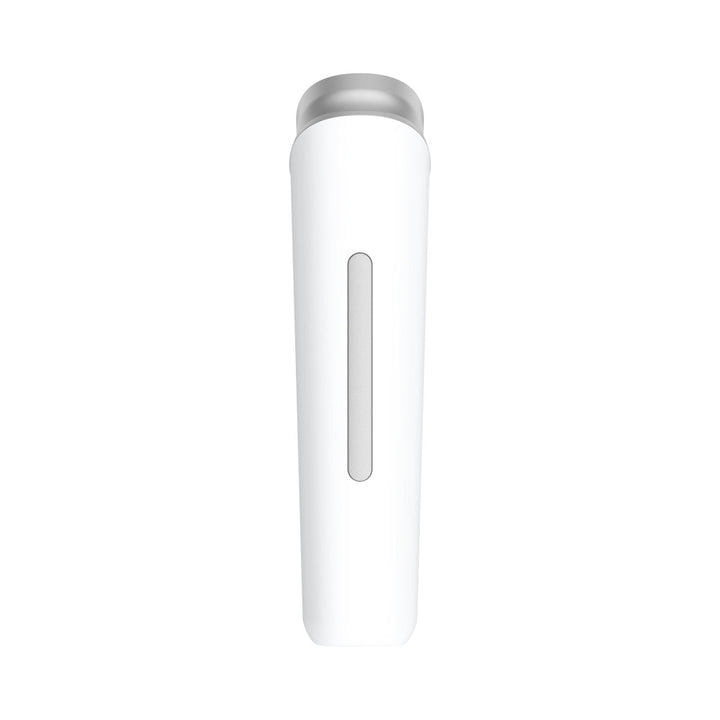 Rear view of the white 5-in-1 Smart RF & EMS Facial Lifting Device with silver treatment head.