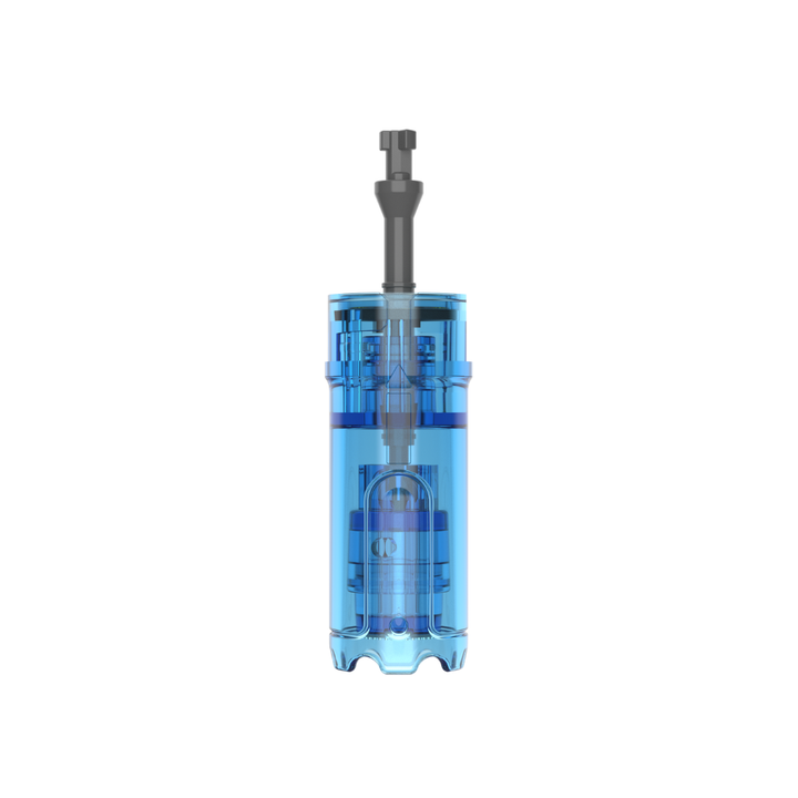Close-up of a Dr. Pen M8 Max Nano Round pin needling cartridge with clear blue casing