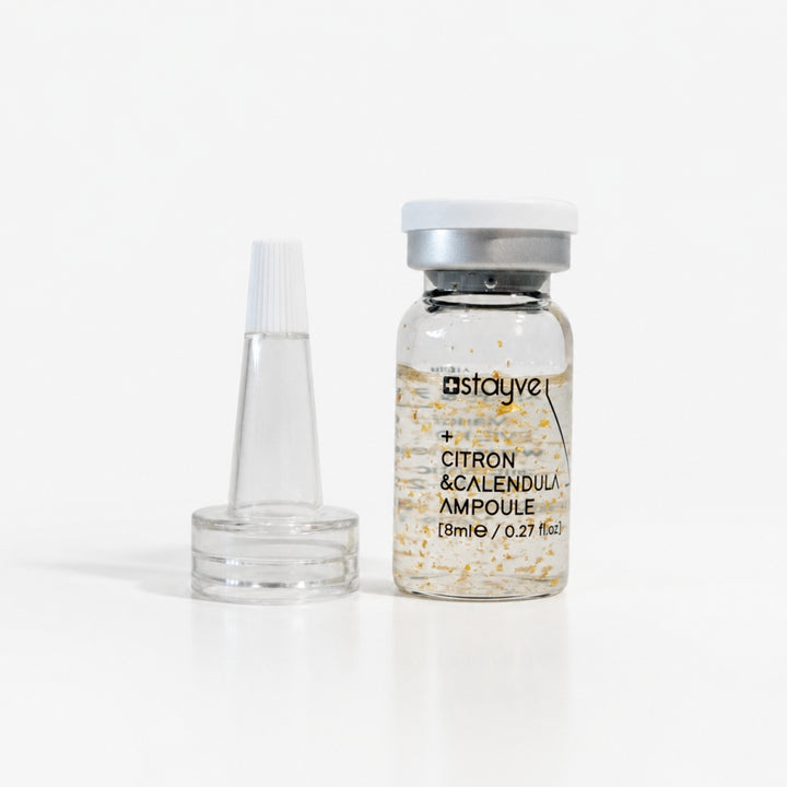 Stayve Citron and Calendula Ampoule vial with applicator cap for soothing skincare treatments