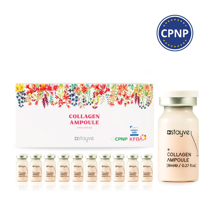 Stayve collagen ampoule set packaging and vials with CPNP logo