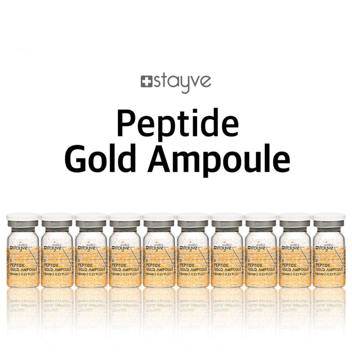 Row of Stayve peptide gold ampoules   on a white background