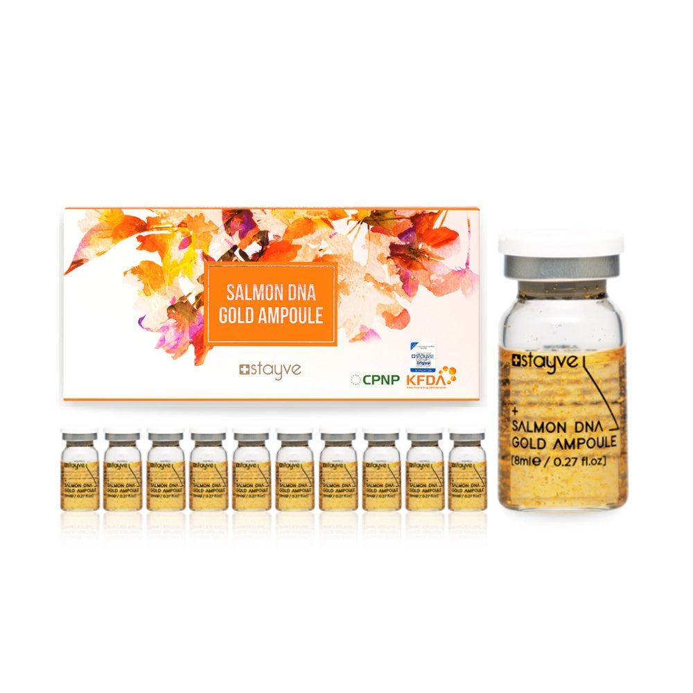 Stayve SalmonStayve Salmon DNA Gold Ampoule packaging and its vials on display DNA Gold Ampoule packaging and its vials on display