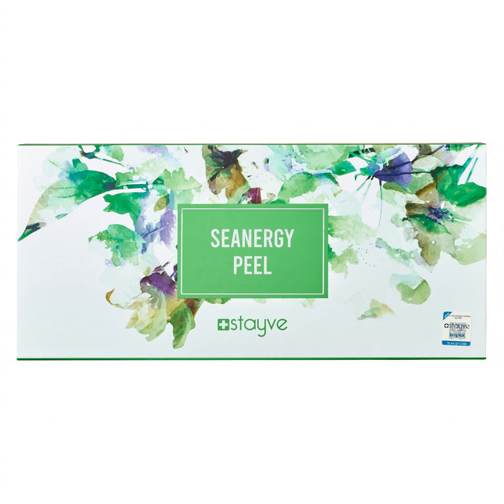 Stayve Seanergy Peel Solution & Powder Kit box with green botanical design and product branding.