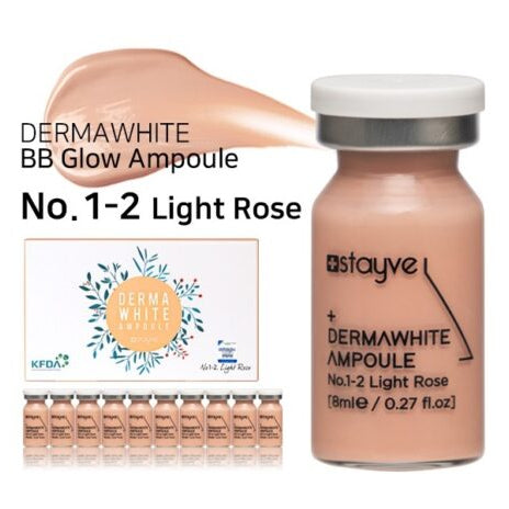 Stayve BB Glow Dermawhite Ampoule - No 1-2  Light Rose with packaging and swatch on a white background