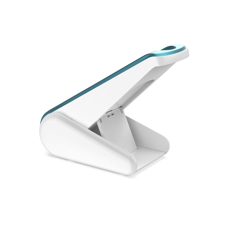 Dr. Pen H6 teal and white charging dock stand, back view showing base and hinge.