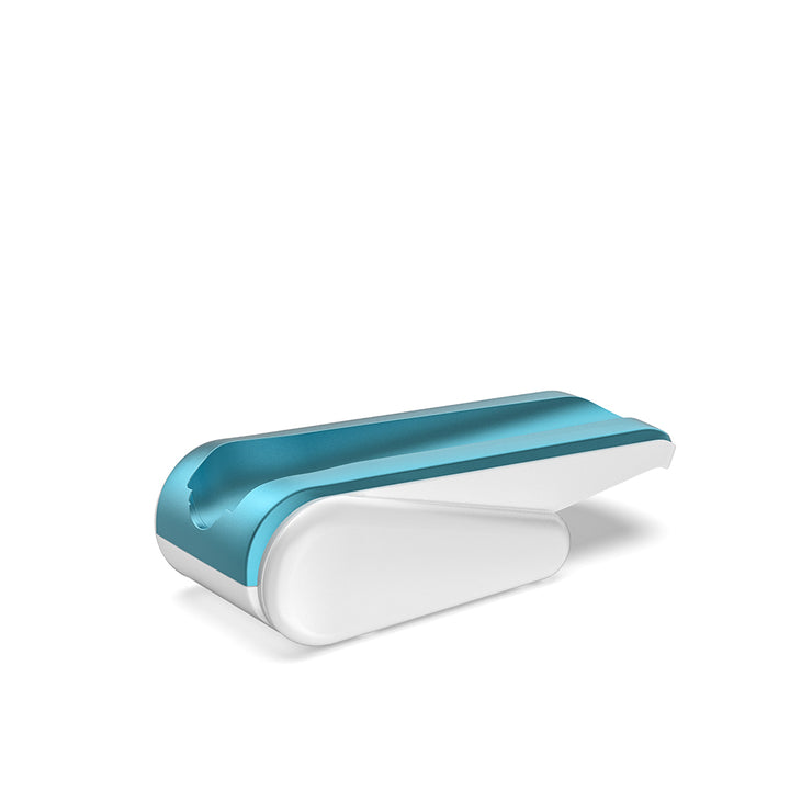 Dr. Pen H6 teal and white charging dock stand, side view.