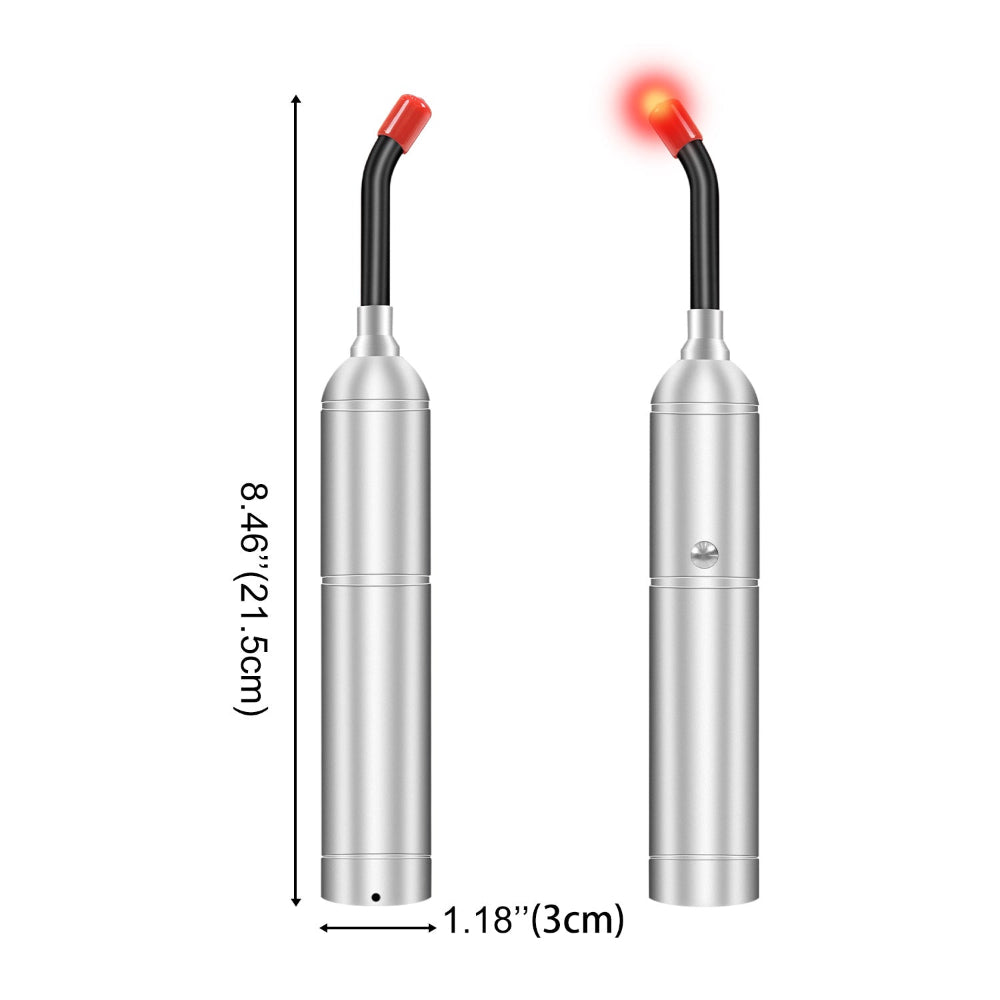 Red light therapy torch dimensions showing 21.5cm height and 3cm body width.