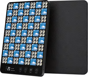 LED Facial Treatment Lamp on a black and white screen, showcasing a pattern of blue squares for aesthetic purposes.