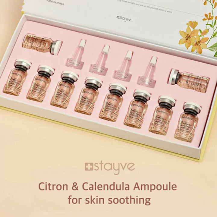 Stayve Citron & Calendula Ampoule Vial kit with multiple soothing ampoules for professional skincare use