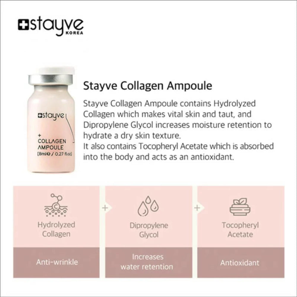 Details and benefits of Stayve Collagen Ampoule on a white background
