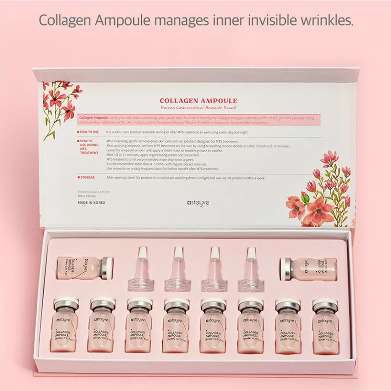 Stayve Collagen Ampoule with opened box in a pink background