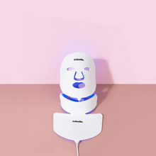 Load image into Gallery viewer, zobelle lumiere silicone led therapy mask for face and neck with blue led lights on