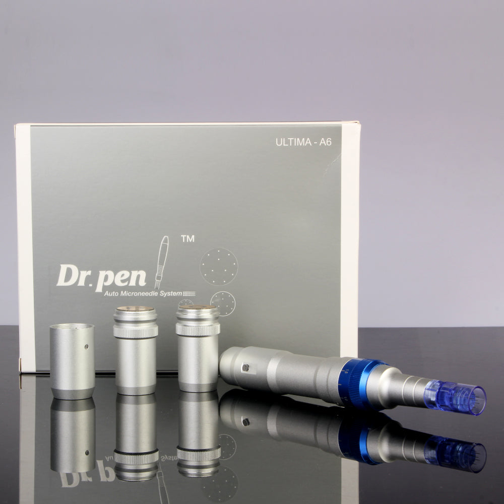 Image of Dr. Pen Ultima A6 Professional Plus device with batteries and box