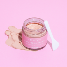 Load image into Gallery viewer, Femvy pink clay mask with spatula and product texture